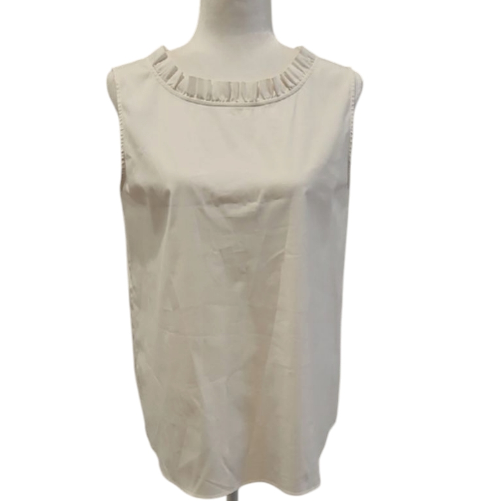 Lafayette 148 New York White Sleeveless Ruffled Blouse, size small
